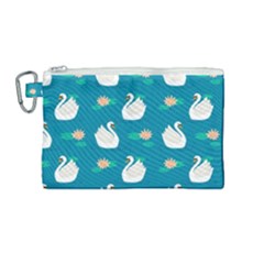 Elegant-swan-pattern-with-water-lily-flowers Canvas Cosmetic Bag (medium) by uniart180623