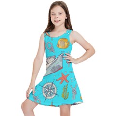 Colored-sketched-sea-elements-pattern-background-sea-life-animals-illustration Kids  Lightweight Sleeveless Dress by uniart180623