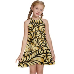 Damask-teardrop-gold-ornament-seamless-pattern Kids  Halter Collar Waist Tie Chiffon Dress by uniart180623