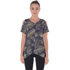 Elegant-pattern-with-golden-tropical-leaves Cut Out Side Drop Tee by uniart180623