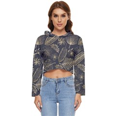 Elegant-pattern-with-golden-tropical-leaves Women s Lightweight Cropped Hoodie by uniart180623