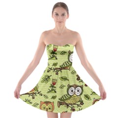 Seamless-pattern-with-flowers-owls Strapless Bra Top Dress by uniart180623