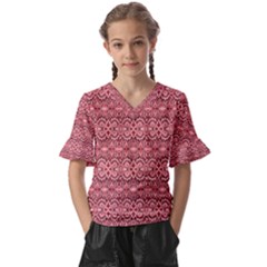 Pink-art-with-abstract-seamless-flaming-pattern Kids  V-neck Horn Sleeve Blouse by uniart180623