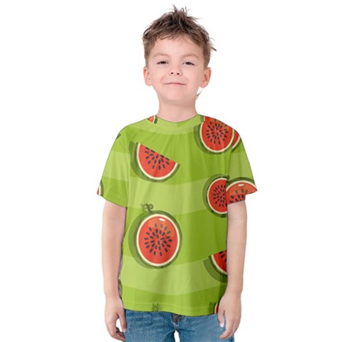 Seamless-background-with-watermelon-slices Kids  Cotton Tee by uniart180623