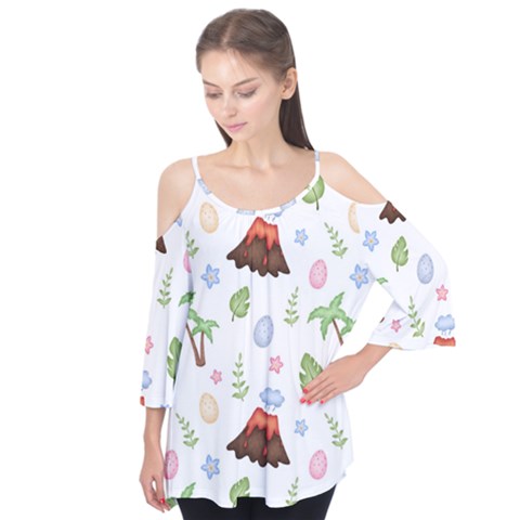 Cute-palm-volcano-seamless-pattern Flutter Sleeve Tee  by uniart180623