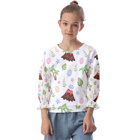 Cute-palm-volcano-seamless-pattern Kids  Cuff Sleeve Top by uniart180623