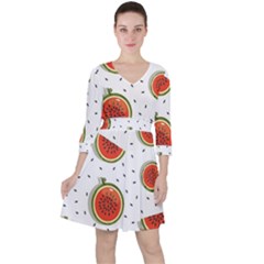 Seamless-background-pattern-with-watermelon-slices Quarter Sleeve Ruffle Waist Dress by uniart180623