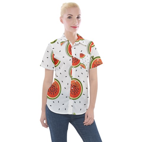 Seamless-background-pattern-with-watermelon-slices Women s Short Sleeve Pocket Shirt by uniart180623