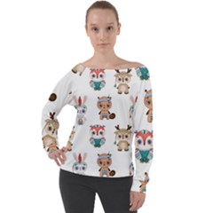 Cute-cartoon-boho-animals-seamless-pattern Off Shoulder Long Sleeve Velour Top by uniart180623