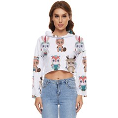 Cute-cartoon-boho-animals-seamless-pattern Women s Lightweight Cropped Hoodie by uniart180623