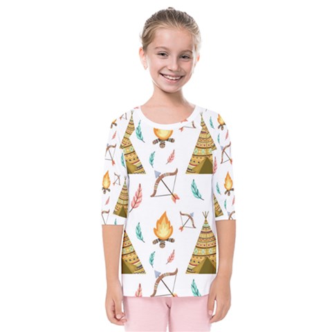 Cute-cartoon-native-american-seamless-pattern Kids  Quarter Sleeve Raglan Tee by uniart180623