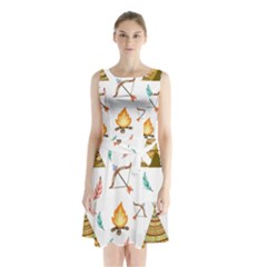 Cute-cartoon-native-american-seamless-pattern Sleeveless Waist Tie Chiffon Dress by uniart180623