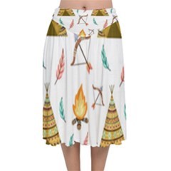 Cute-cartoon-native-american-seamless-pattern Velvet Flared Midi Skirt by uniart180623