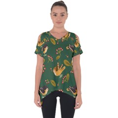 Cute-seamless-pattern-bird-with-berries-leaves Cut Out Side Drop Tee by uniart180623