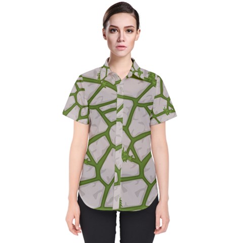 Cartoon-gray-stone-seamless-background-texture-pattern Green Women s Short Sleeve Shirt by uniart180623