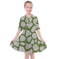 Cartoon-gray-stone-seamless-background-texture-pattern Green Kids  All Frills Chiffon Dress by uniart180623