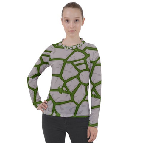 Cartoon-gray-stone-seamless-background-texture-pattern Green Women s Pique Long Sleeve Tee by uniart180623