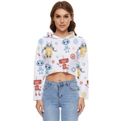 Cute-cartoon-robots-seamless-pattern Women s Lightweight Cropped Hoodie by uniart180623