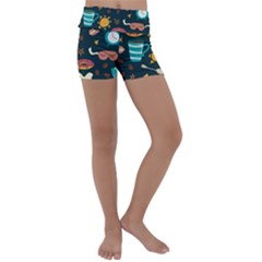 Seamless-pattern-with-breakfast-symbols-morning-coffee Kids  Lightweight Velour Yoga Shorts by uniart180623