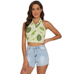 Leaf-spring-seamless-pattern-fresh-green-color-nature Backless Halter Cami Shirt by uniart180623