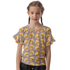 Yellow-mushroom-pattern Kids  Cut Out Flutter Sleeves by uniart180623