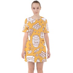 Vector-honey-element-doodle-seamless-pattern-with-beehive-beeke Sixties Short Sleeve Mini Dress by uniart180623