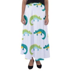 Cute-cartoon-alligator-kids-seamless-pattern-with-green-nahd-drawn-crocodiles Flared Maxi Skirt by uniart180623