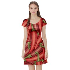 Seamless-chili-pepper-pattern Short Sleeve Skater Dress by uniart180623