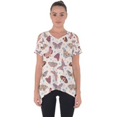 Pattern-with-butterflies-moths Cut Out Side Drop Tee by uniart180623