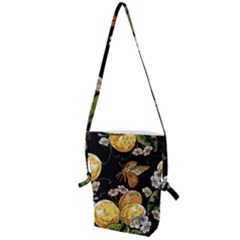 Embroidery-blossoming-lemons-butterfly-seamless-pattern Folding Shoulder Bag by uniart180623