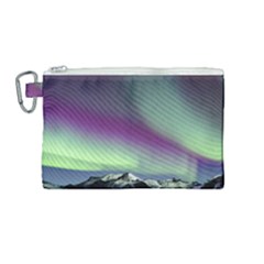 Aurora Stars Sky Mountains Snow Aurora Borealis Canvas Cosmetic Bag (medium) by uniart180623