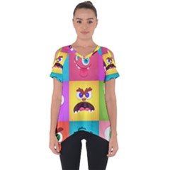 Monsters-emotions-scary-faces-masks-with-mouth-eyes-aliens-monsters-emoticon-set Cut Out Side Drop Tee by uniart180623