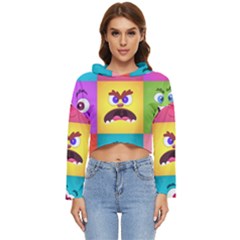 Monsters-emotions-scary-faces-masks-with-mouth-eyes-aliens-monsters-emoticon-set Women s Lightweight Cropped Hoodie by uniart180623