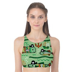 Seamless Pattern Fishes Pirates Cartoon Tank Bikini Top by uniart180623