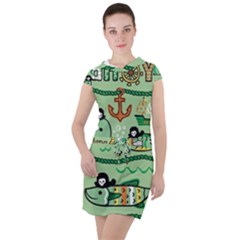 Seamless Pattern Fishes Pirates Cartoon Drawstring Hooded Dress by uniart180623