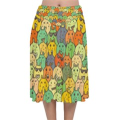 Seamless Pattern With Doodle Bunny Velvet Flared Midi Skirt by uniart180623