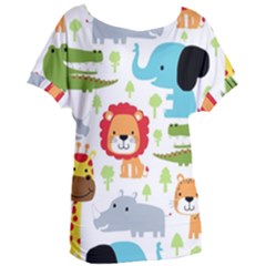 Seamless-pattern-vector-with-animals-cartoon Women s Oversized Tee by uniart180623