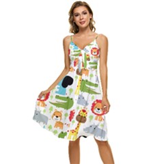 Seamless-pattern-vector-with-animals-cartoon Sleeveless Tie Front Chiffon Dress by uniart180623