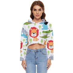 Seamless-pattern-vector-with-animals-cartoon Women s Lightweight Cropped Hoodie by uniart180623