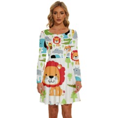 Seamless-pattern-vector-with-animals-cartoon Long Sleeve Wide Neck Velvet Dress by uniart180623