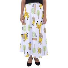 Vector-pattern-with-cute-giraffe-cartoon Flared Maxi Skirt by uniart180623