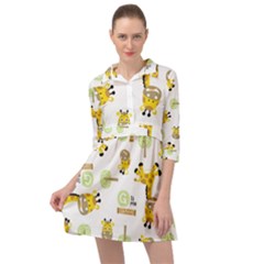 Vector-pattern-with-cute-giraffe-cartoon Mini Skater Shirt Dress by uniart180623