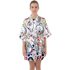 Animals-pattern Half Sleeve Satin Kimono  by uniart180623