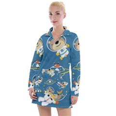 Seamless-pattern-funny-astronaut-outer-space-transportation Women s Long Sleeve Casual Dress by uniart180623