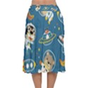 Seamless-pattern-funny-astronaut-outer-space-transportation Velvet Flared Midi Skirt View2