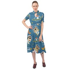 Seamless-pattern-funny-astronaut-outer-space-transportation Keyhole Neckline Chiffon Dress by uniart180623