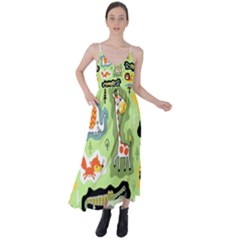 Seamless-pattern-with-wildlife-animals-cartoon Tie Back Maxi Dress by uniart180623