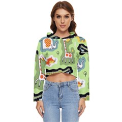 Seamless-pattern-with-wildlife-animals-cartoon Women s Lightweight Cropped Hoodie by uniart180623