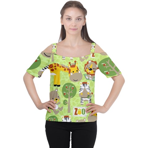 Funny-animals-cartoon Cutout Shoulder Tee by uniart180623