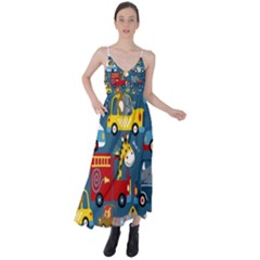 Seamless-pattern-vehicles-cartoon-with-funny-drivers Tie Back Maxi Dress by uniart180623